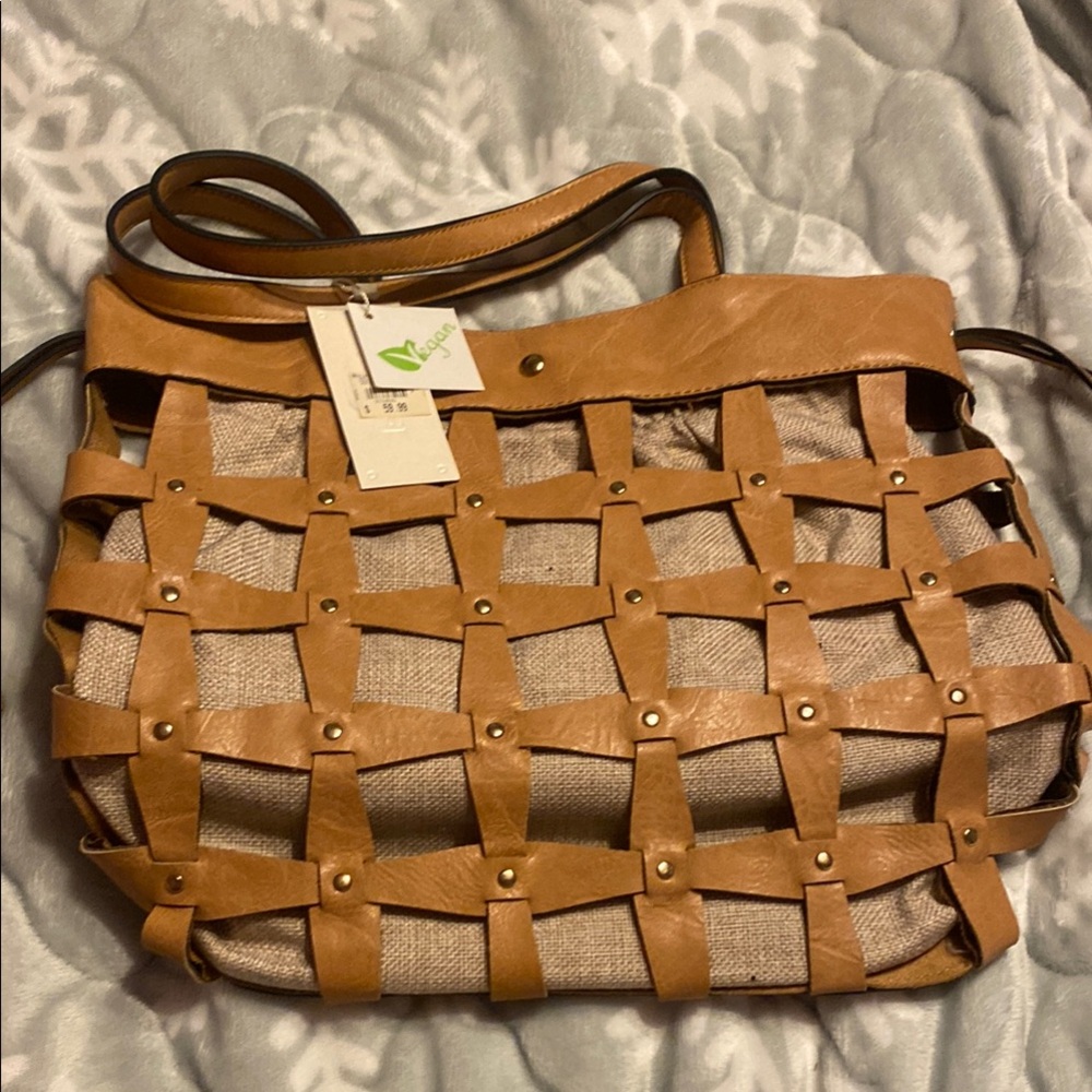 Tan Woven Shoulder Bag